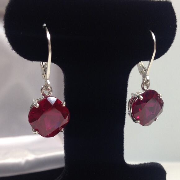 Beautiful 10ctw Cushion Cut Ruby Earrings in Sterling Silver - Picture 4 of 5